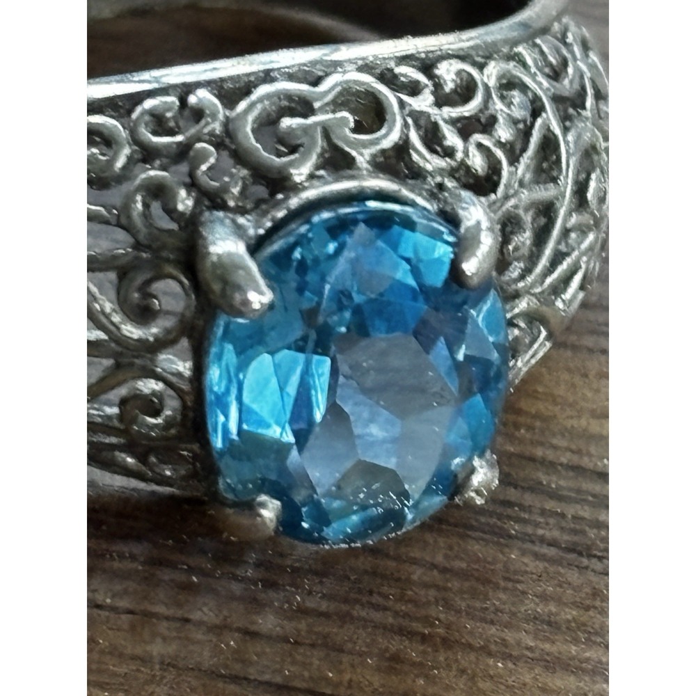 925 STERLING SILVER AND TOPAZ PIERCED SCROLLS RING RING SIZE 9 - Picture 2 of 11